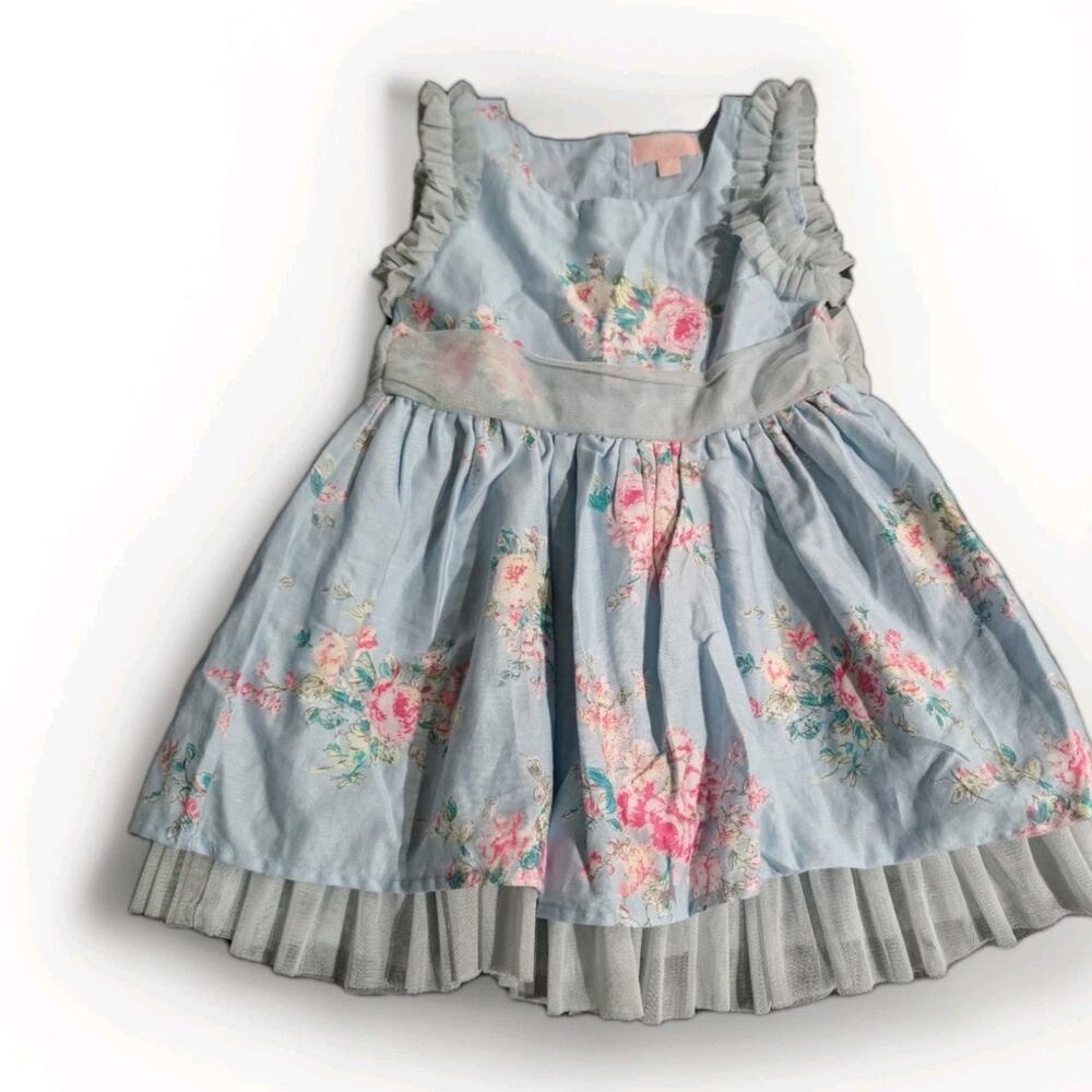 Mila & Emma Dress Cottagecore Frilly Blue Floral Girls Size 2T Mesh Flowy Summer